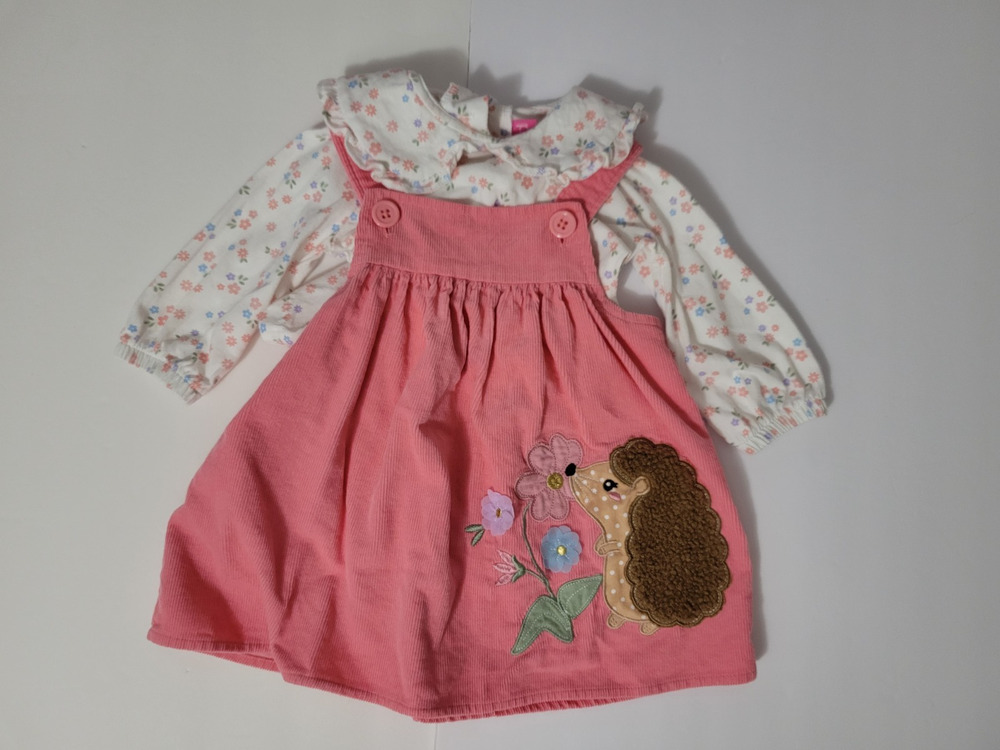Goodlad Baby Girls 12M Pink Corduroy Hedgehog Jumper Dress Floral Top Outfit